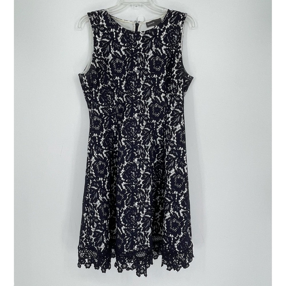 Vintage Donna Ricco Women's Black Floral Lace Sleeveless Fit & Flare Dress Sz 14